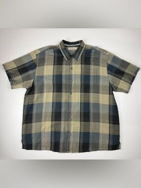 Tommy Bahama Shirt Mens 2XL XXL Plaid Silk Linen Short Sleeve Button Up Resort